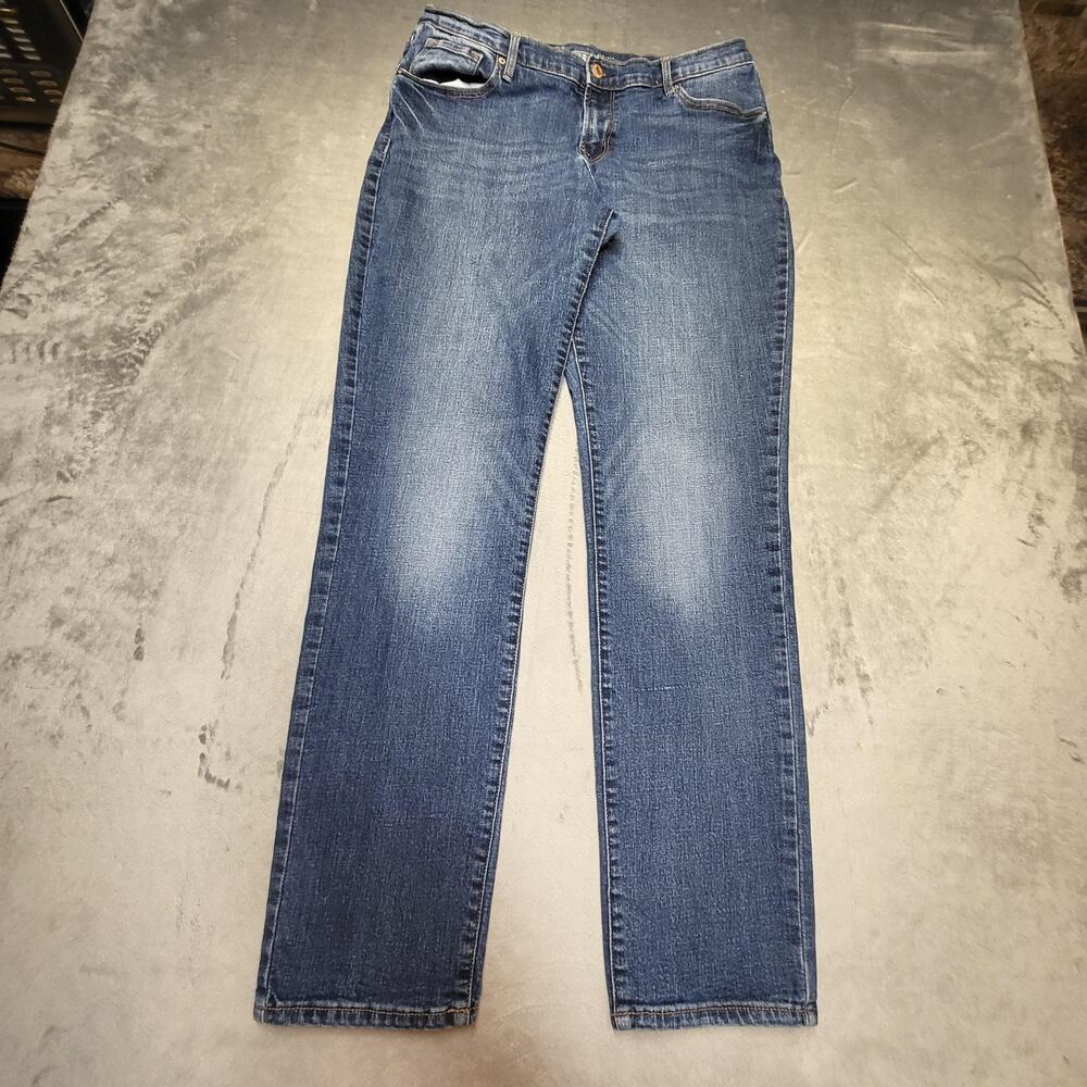 Old Navy Straight Jeans Womens 12 Long Blue Medium Wash Mid Rise Stretch